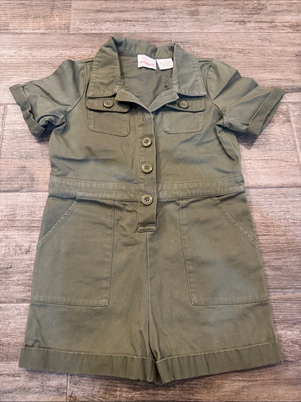 Hanna Andersson Olive Green Short-Sleeve Jumpsuit Romper